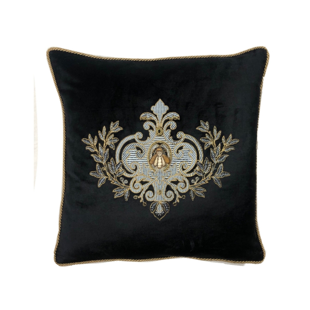 Sanctuary Cushion Cover - Hand Embroidered Velvet Black Emblem image 0